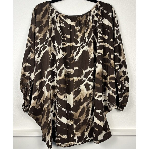 Saks Fifth Avenue 100% Silk Top Blouse Women Size 16 Retro Brown Dolman Sleeves - Picture 3 of 8